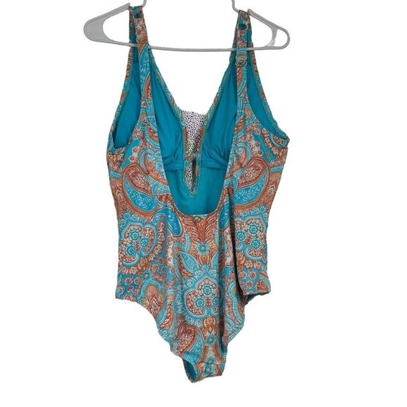 NWT Jantzen Blue Paisley Bandeau One-Piece Swim Suit Size 14. - Picture 6 of 12